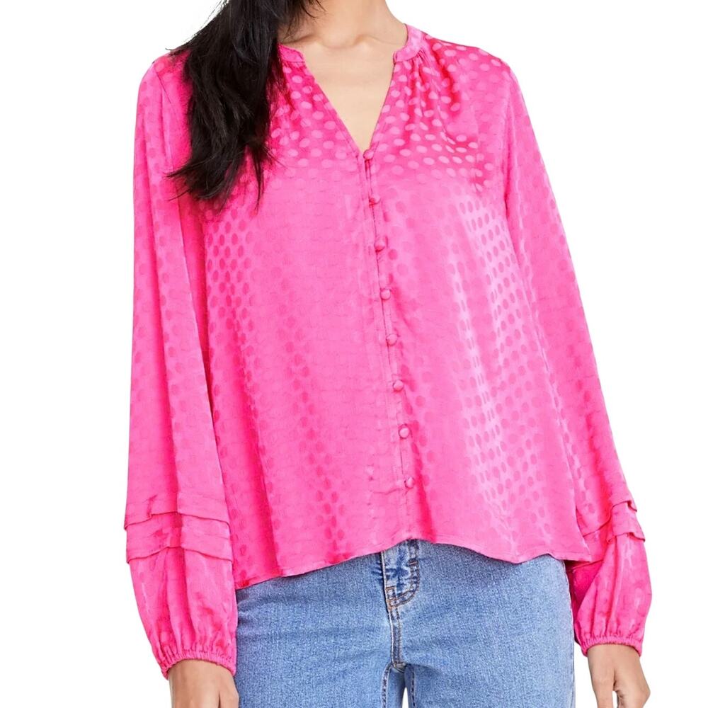 On 34th Women’s Long Sleeve Pintucked Blouse Fuschia Size L